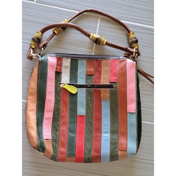 Chaos Multicolor Patchwork Leather Shoulder Bag Tassel Detail Festival Boho - Picture 5 of 12